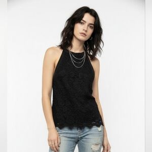 Black Floral Lace Backless Tank Goth Boho Romantic Coquette Retro Club M